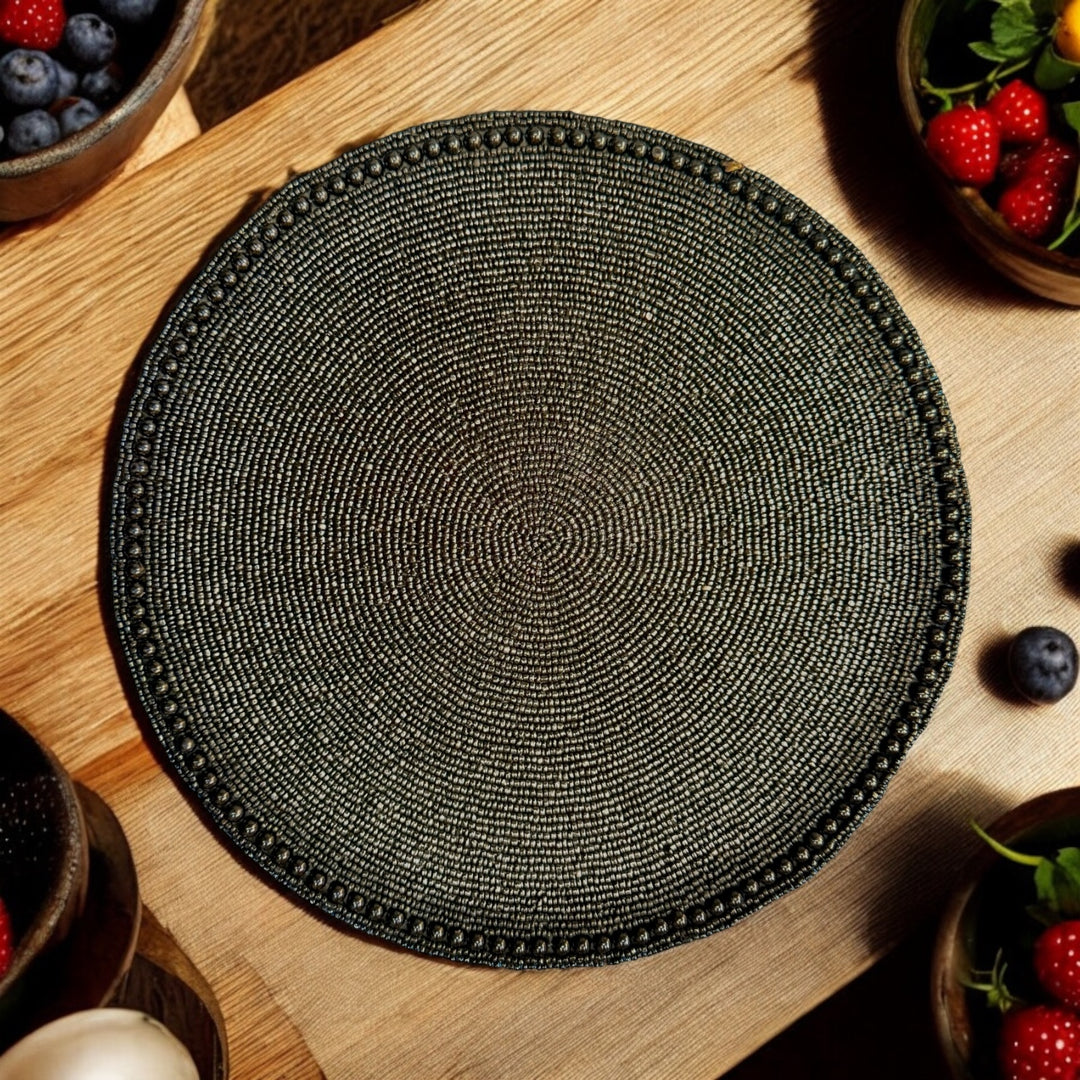 Handmade Black Pearl Beaded Placemat – Elegant Table Décor