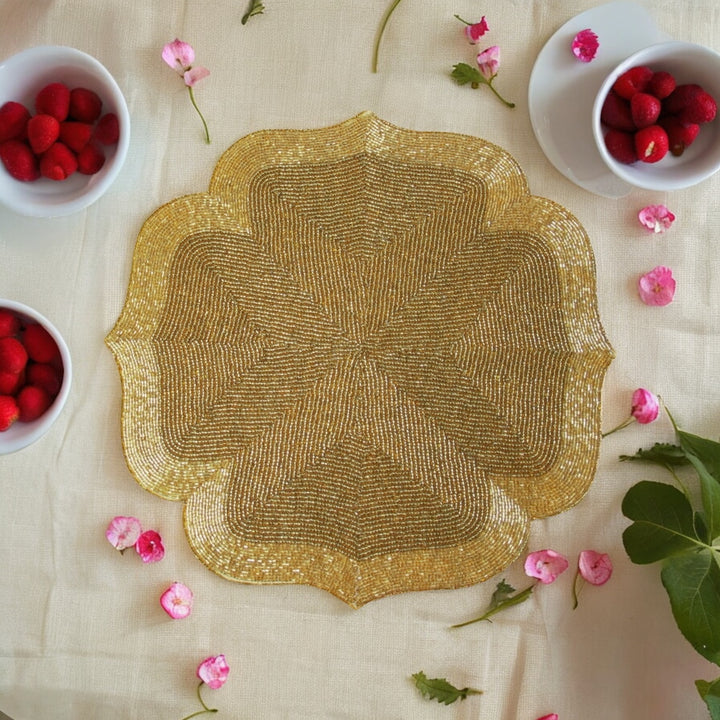 Golden Beaded Placemat – 13” Table Accent