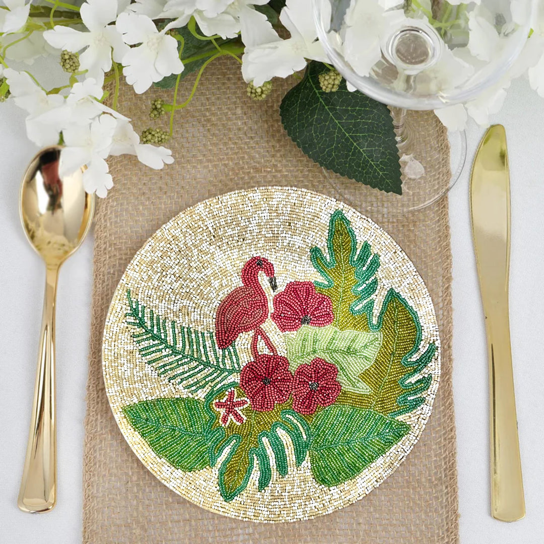 Flamingo Beaded Placemat Size 14 Inches