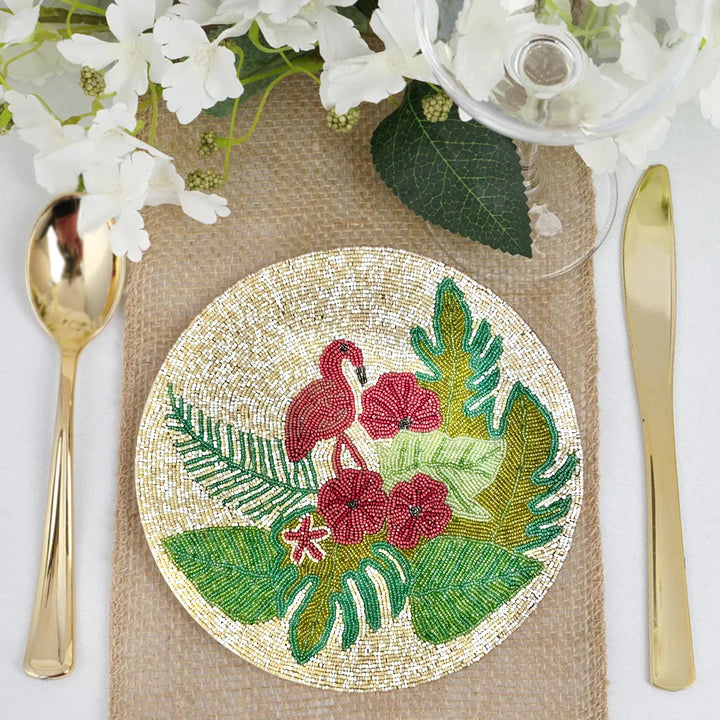 Flamingo Beaded Placemat Size 14 Inches