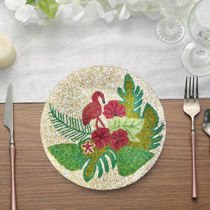 Flamingo Beaded Placemat Size 14 Inches