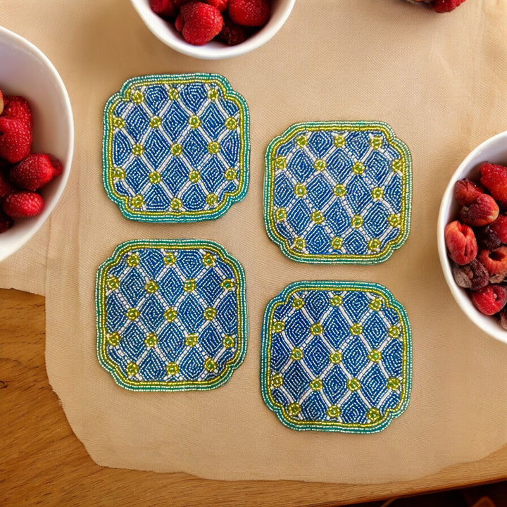 Handmade Beads Coaster Set of 4 – Elegant 4-Inch Table Decor | RTFACTS