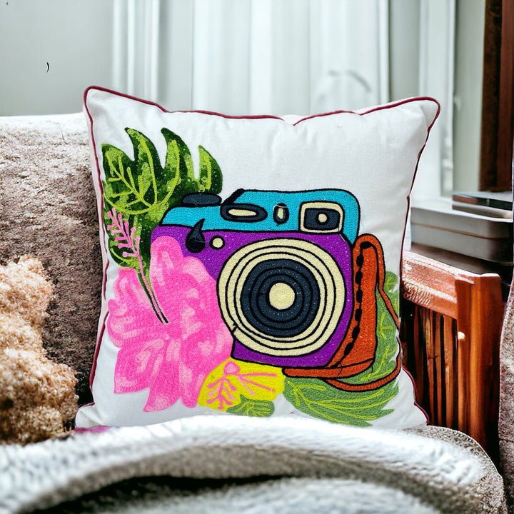 Floral embroidered cushion cover