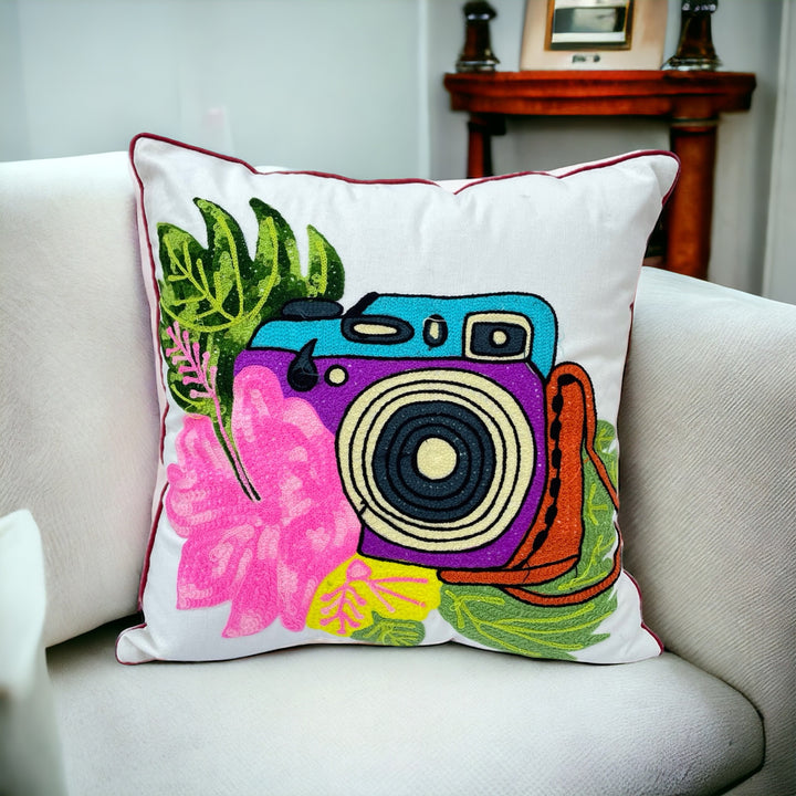 Floral embroidered cushion cover