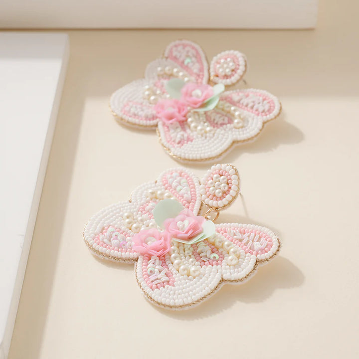 Glass Beaded Butterfly Dangling Earrings