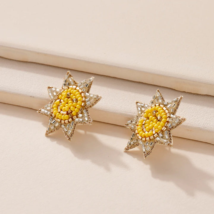 Bead Smiley Face Sun Earrings