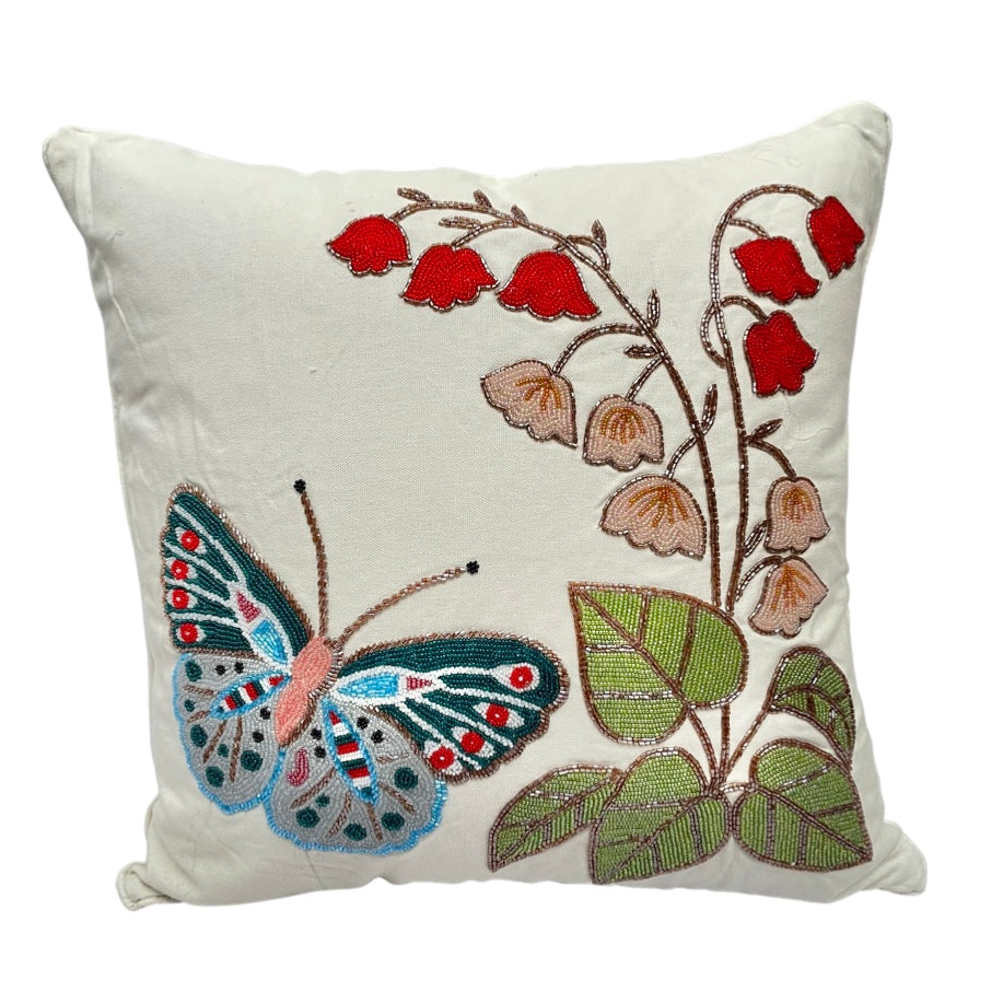 Butterfly Beaded Cushion Cover Size 18x18 Inches