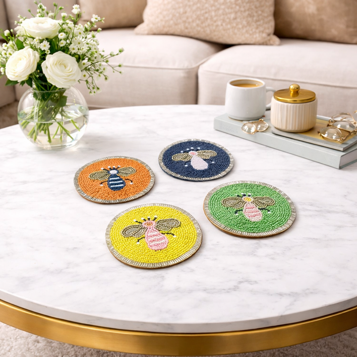 Honeybee Beaded Handmade Coaster Set – RTFACTS Nature Decor