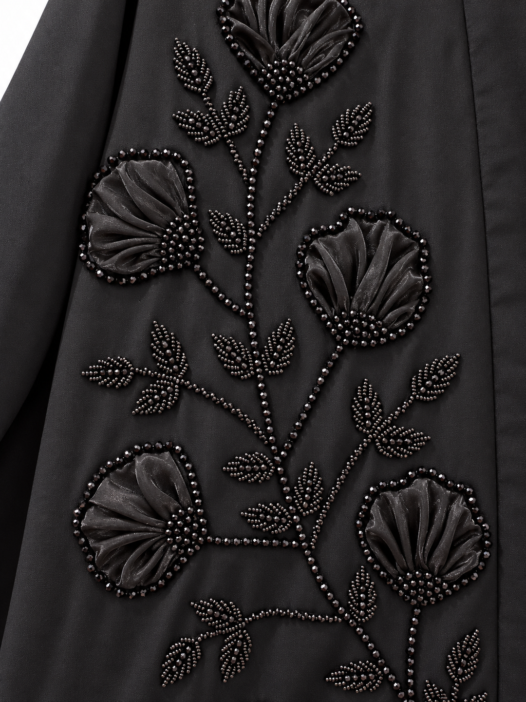 Black Handwork Tissue Embroidered Abaya | Elegant Floral Design