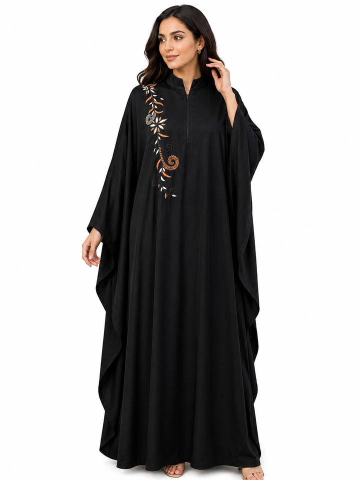 Elegant Black Embroidered Kaftan Abaya for Women | Premium Firdous Fabric | Modest Party Wear | Without Dupatta