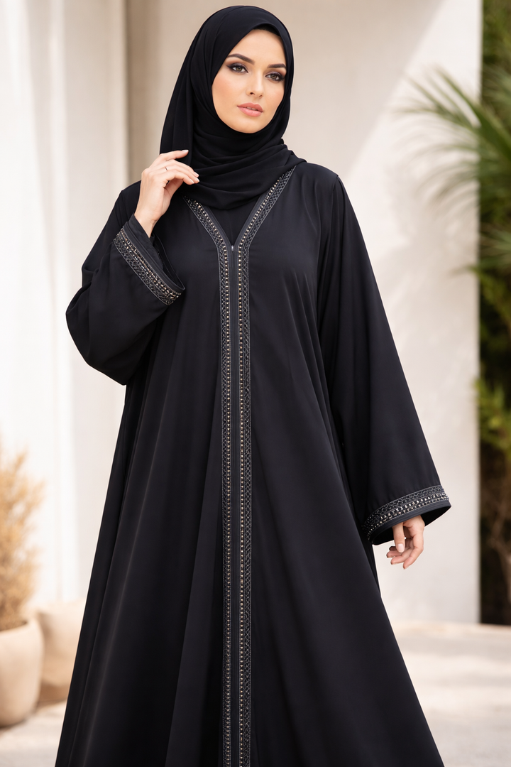 Women Front Open Black Abaya | Dubai Style | Soft Zoom Fabric | Party & Daily Wear