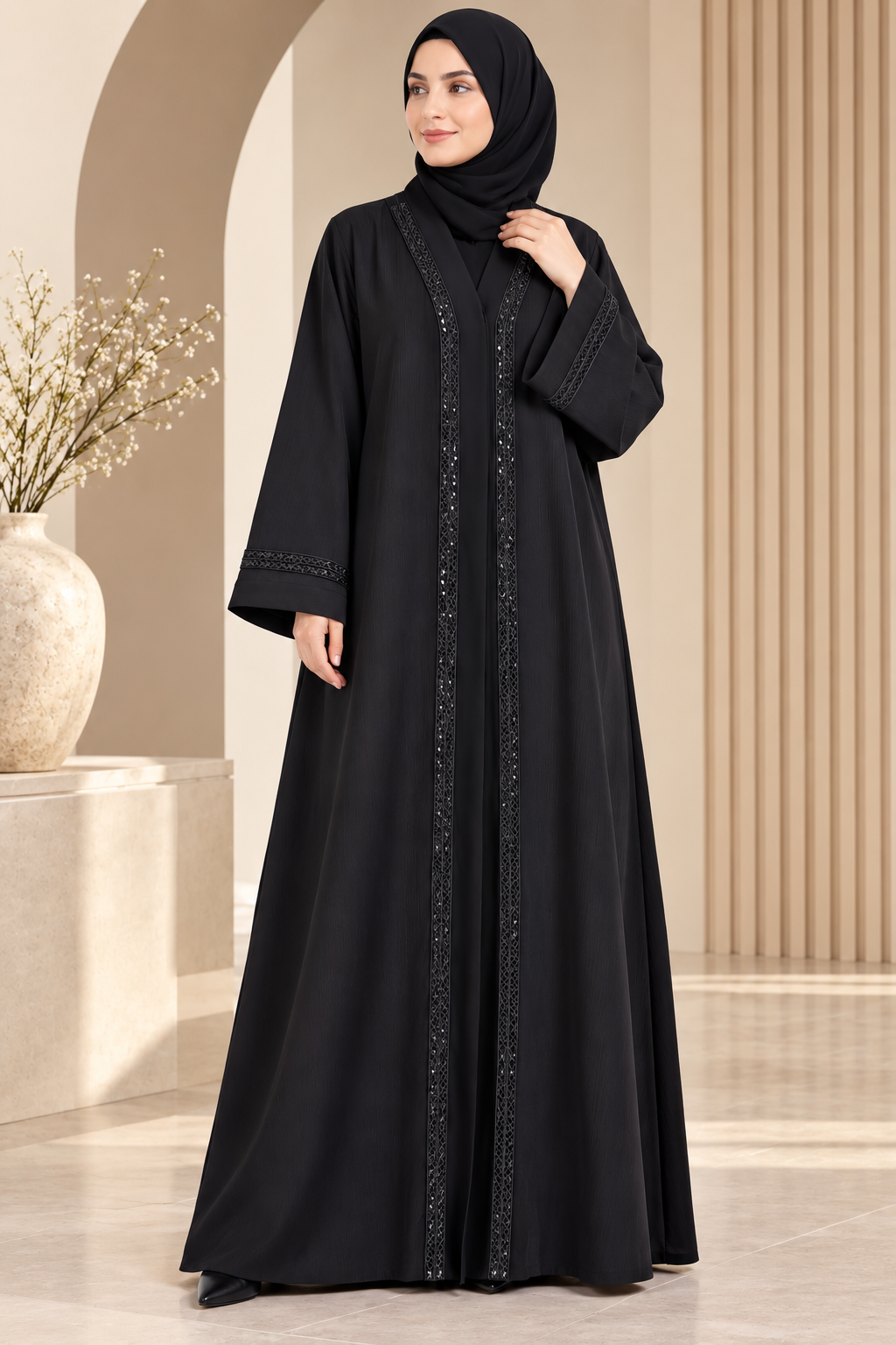 Elegant Beaded Handwork Abaya