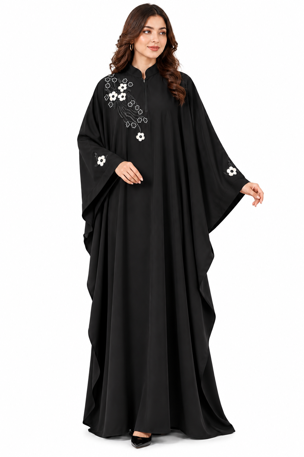 Black Floral Embroidered Firdos Fabric Kaftan