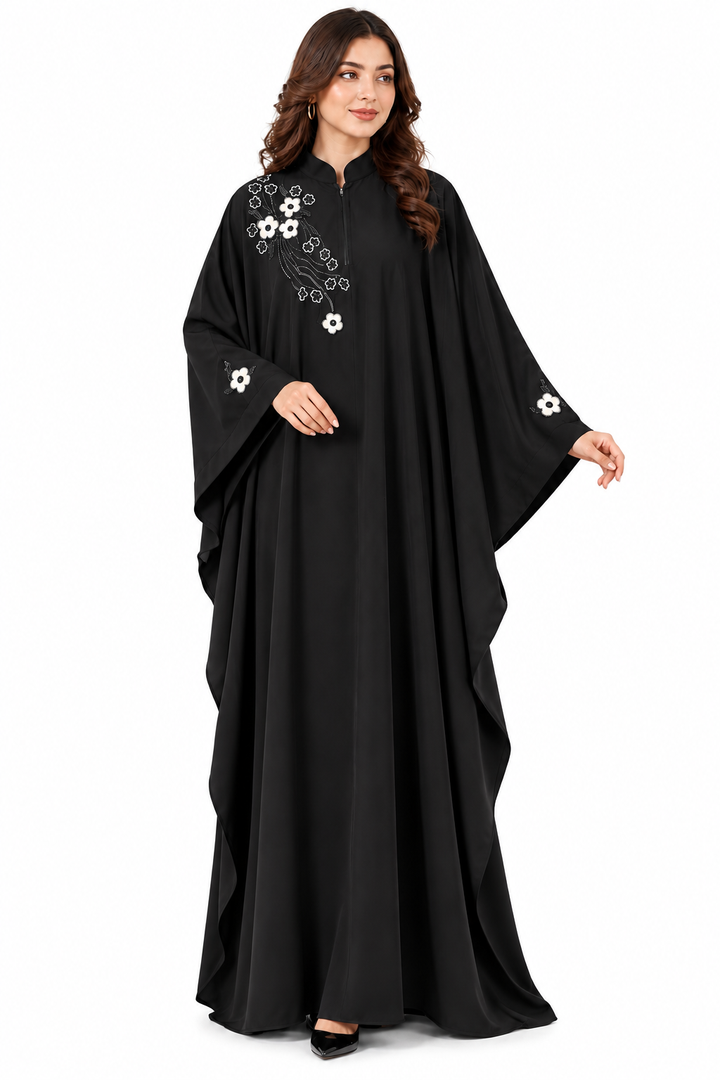 Black Floral Embroidered Firdos Fabric Kaftan