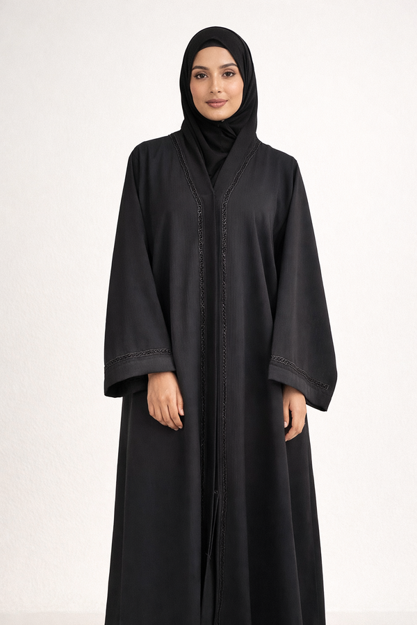 Women Black Front Open Abaya | Dubai Style Modest Wear | Premium Zoom Fabric | Elegant Islamic Dress for Party & Daily Wear