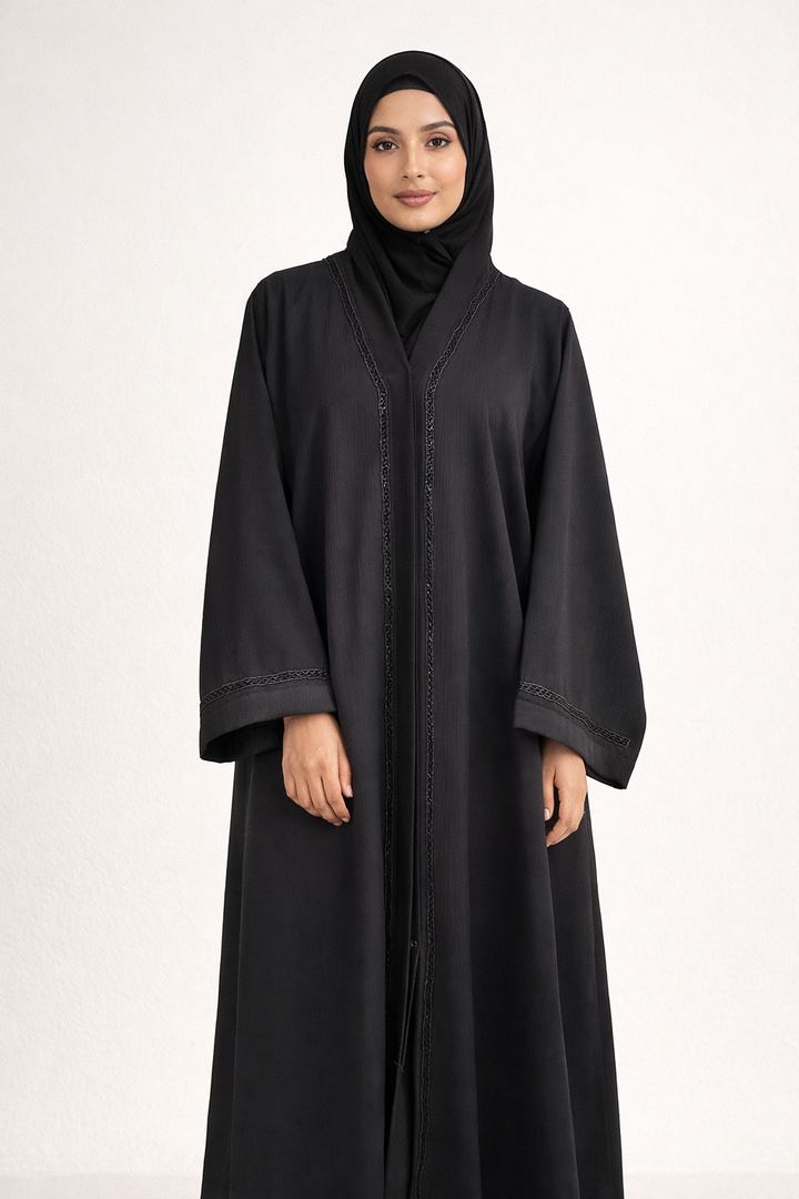 Women Black Front Open Abaya | Dubai Style Modest Wear | Premium Zoom Fabric | Elegant Islamic Dress for Party & Daily Wear