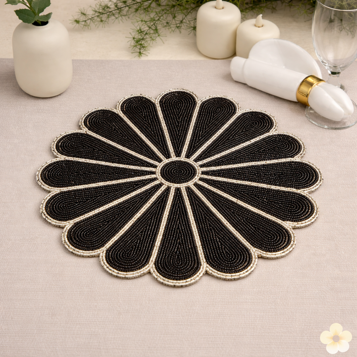 Premium Black & Silver Hand Beaded Placemat