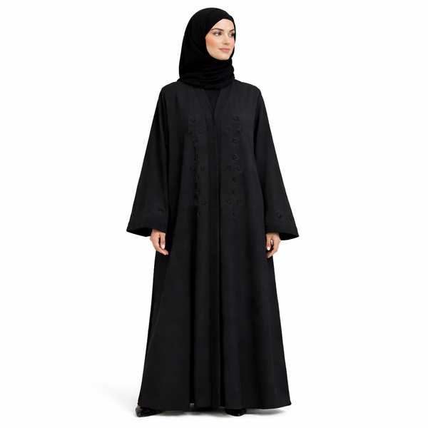 Women Elegant Front Open Abaya | Black Modest Wear | Soft Zoom Fabric | Festive Wear