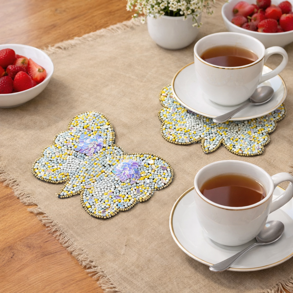 Decorative Butterfly Shape Beaded Coaster Set of 2 – Stylish Table Coasters for Home & Kitchen