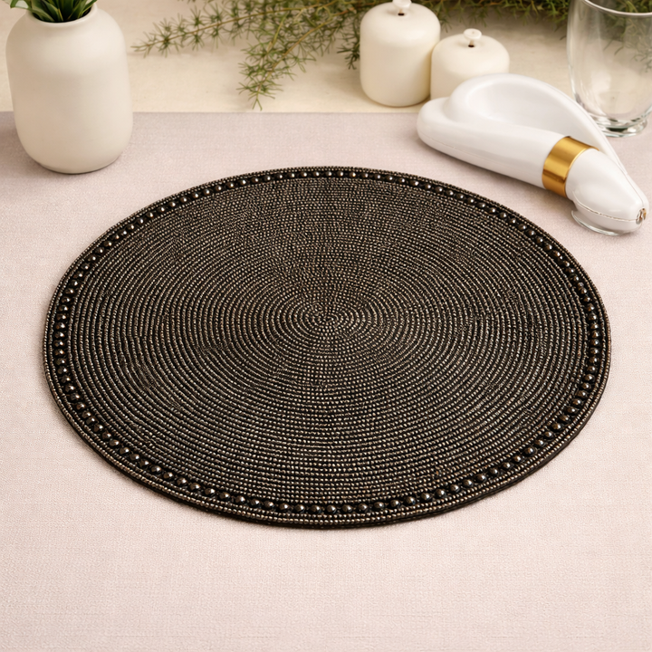 Handmade Black Pearl Beaded Placemat – Elegant Table Décor