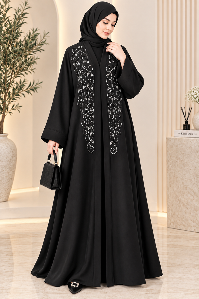 Elegant Embroidered Black Abaya