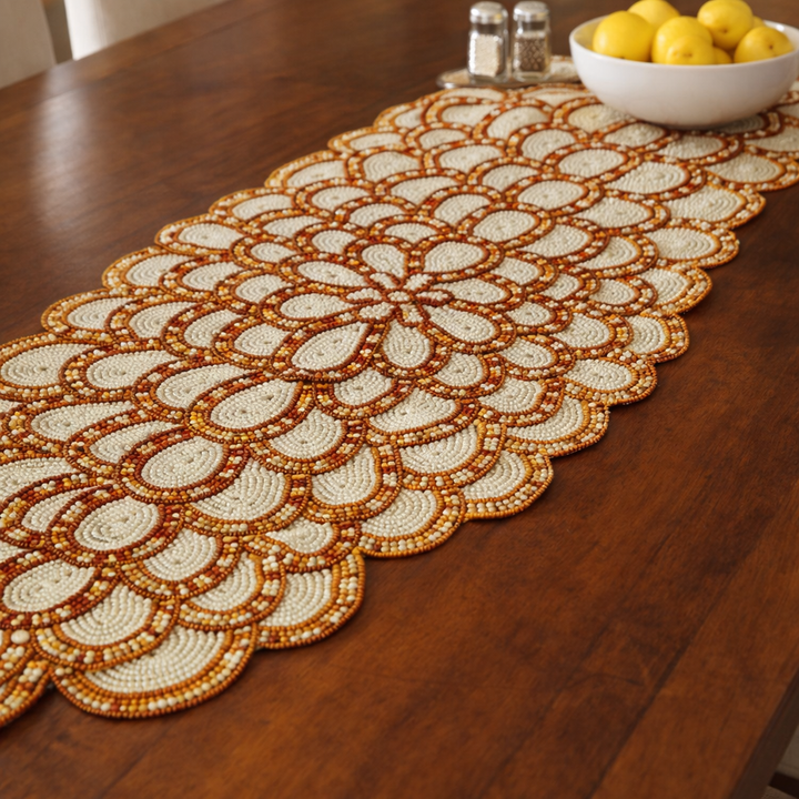Gold & Ivory Beaded Table Runner