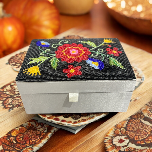 Elegant Handcrafted Beaded Trinket Storage Box for Vanity Decor