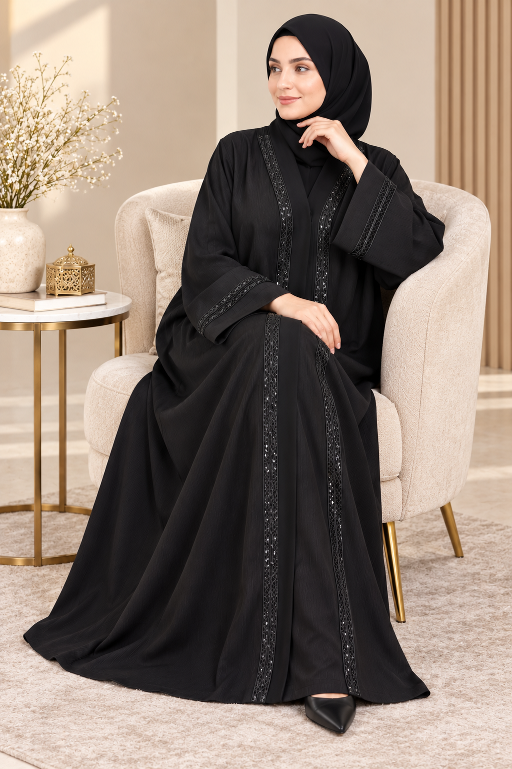 Elegant Beaded Handwork Abaya