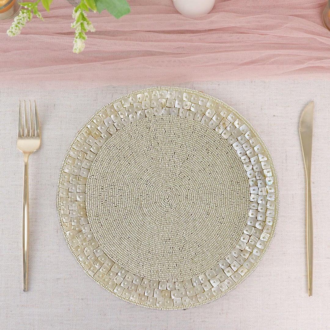 Mother of Pearls Beaded Placemat Size 14 Inches