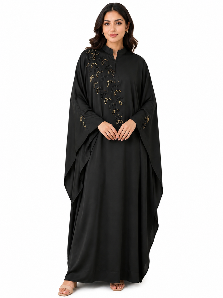 Elegant Black Handwork Kaftan Abaya for Women | Premium Firdous Fabric | Modest Party Wear