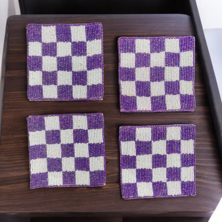 Checkered Beaded Coaster Set of 4