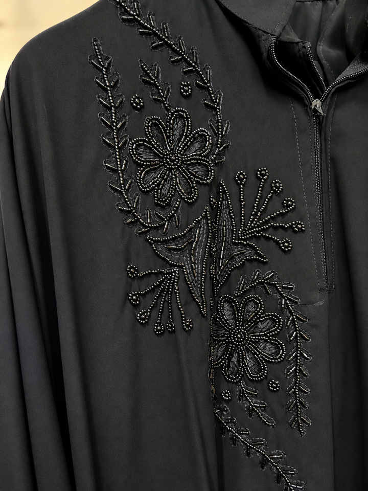 Premium Black Handwork Kaftan Abaya for Women | Firdos Fabric Loose Fit Modest Wear | Elegant Tone-on-Tone Embroidery Kaftan (Without Dupatta)