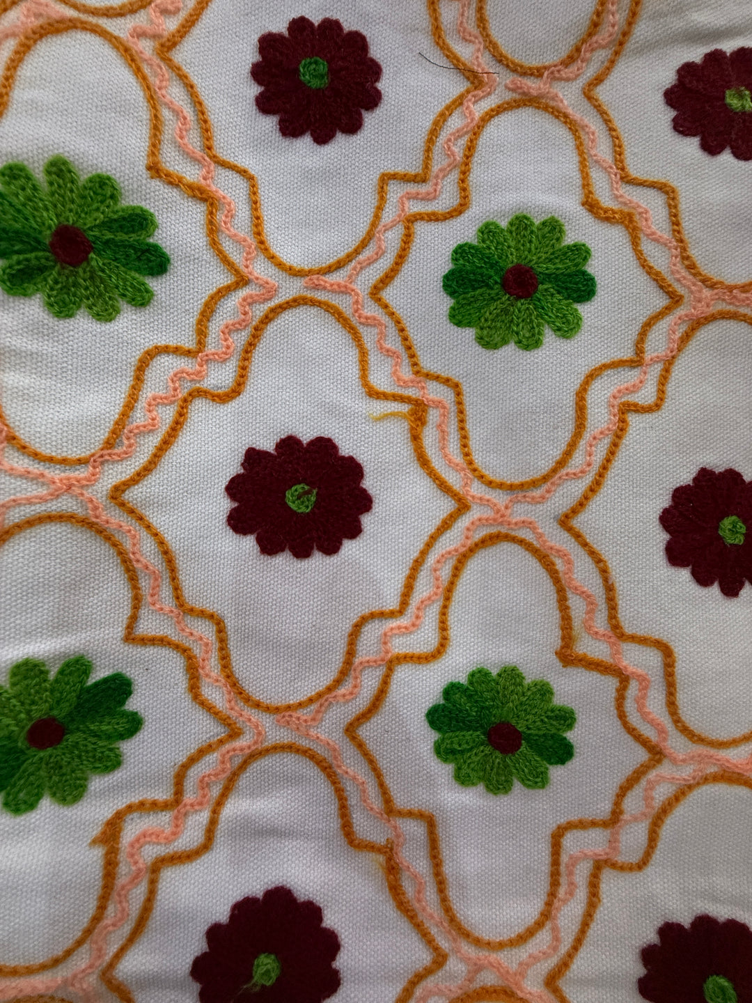 Handmade Embroidered Floral Cushion Cover 16×16 Inch | Green &amp; Burgundy Flower Pattern Decorative Pillow for Sofa &amp; Home Decor