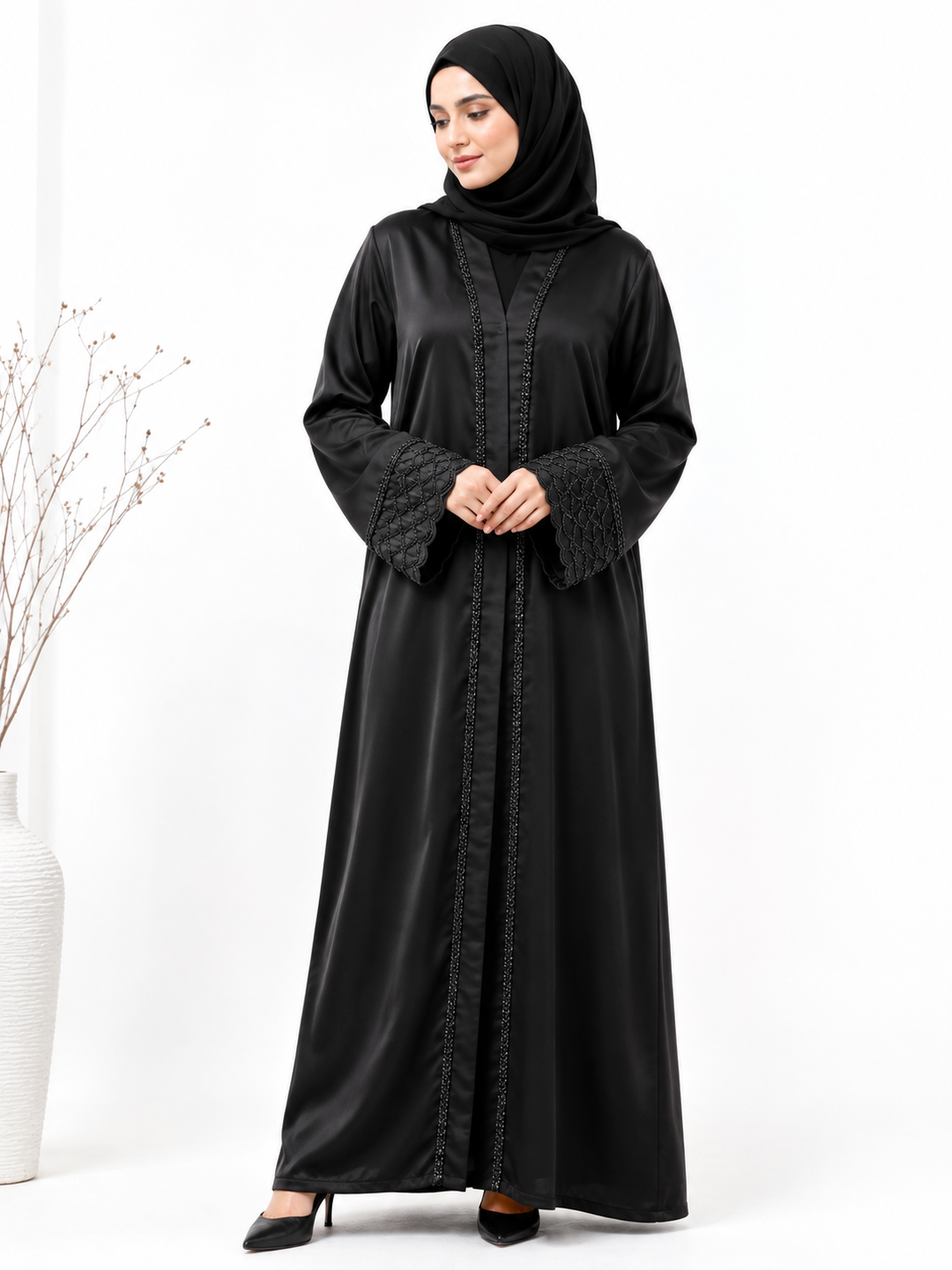 Women’s Front Open Abaya | Elegant Handwork Design | Modest Party &amp; Occasion Wear