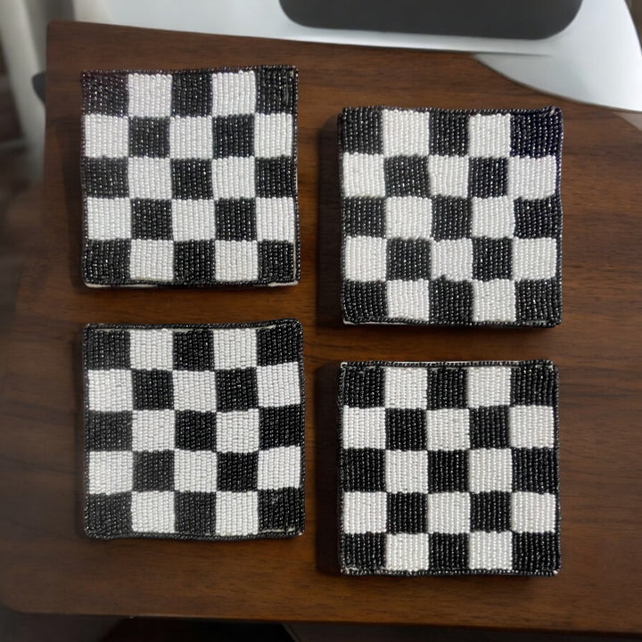 Checkered Beaded Coaster Set of 4