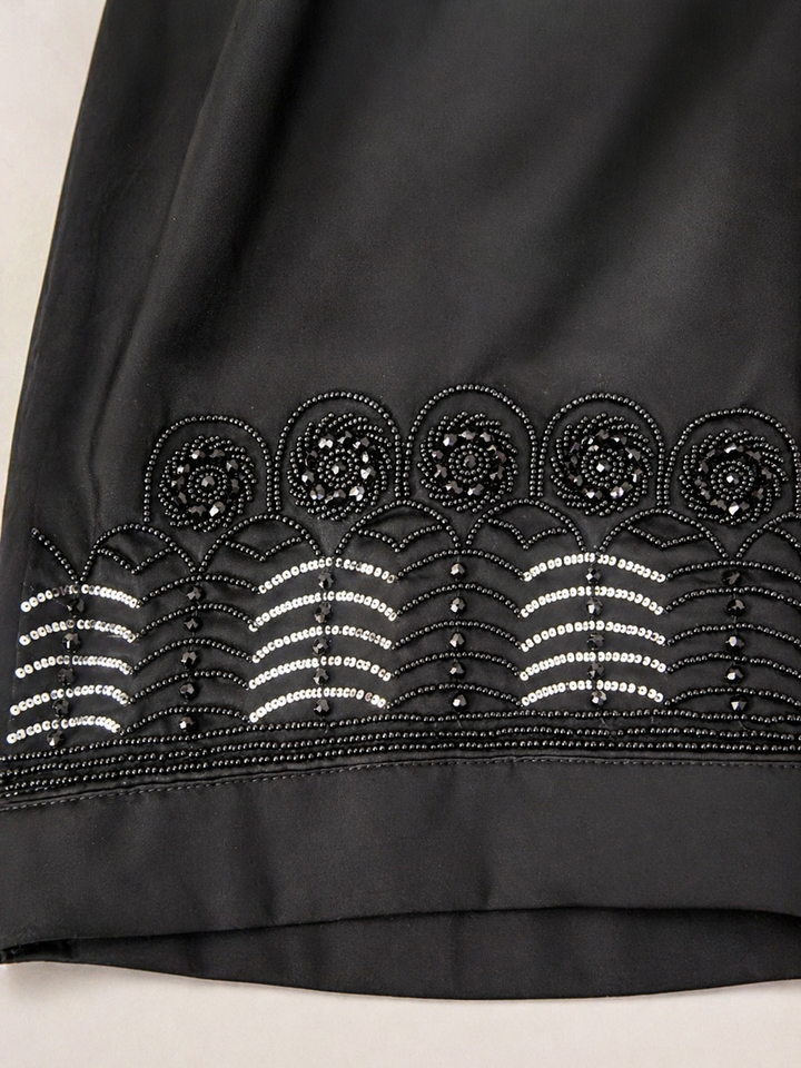 Luxury Black Abaya with Scallop Wave Handwork Sleeves | Premium Katri Nida Fabric | Elegant Modest Wear