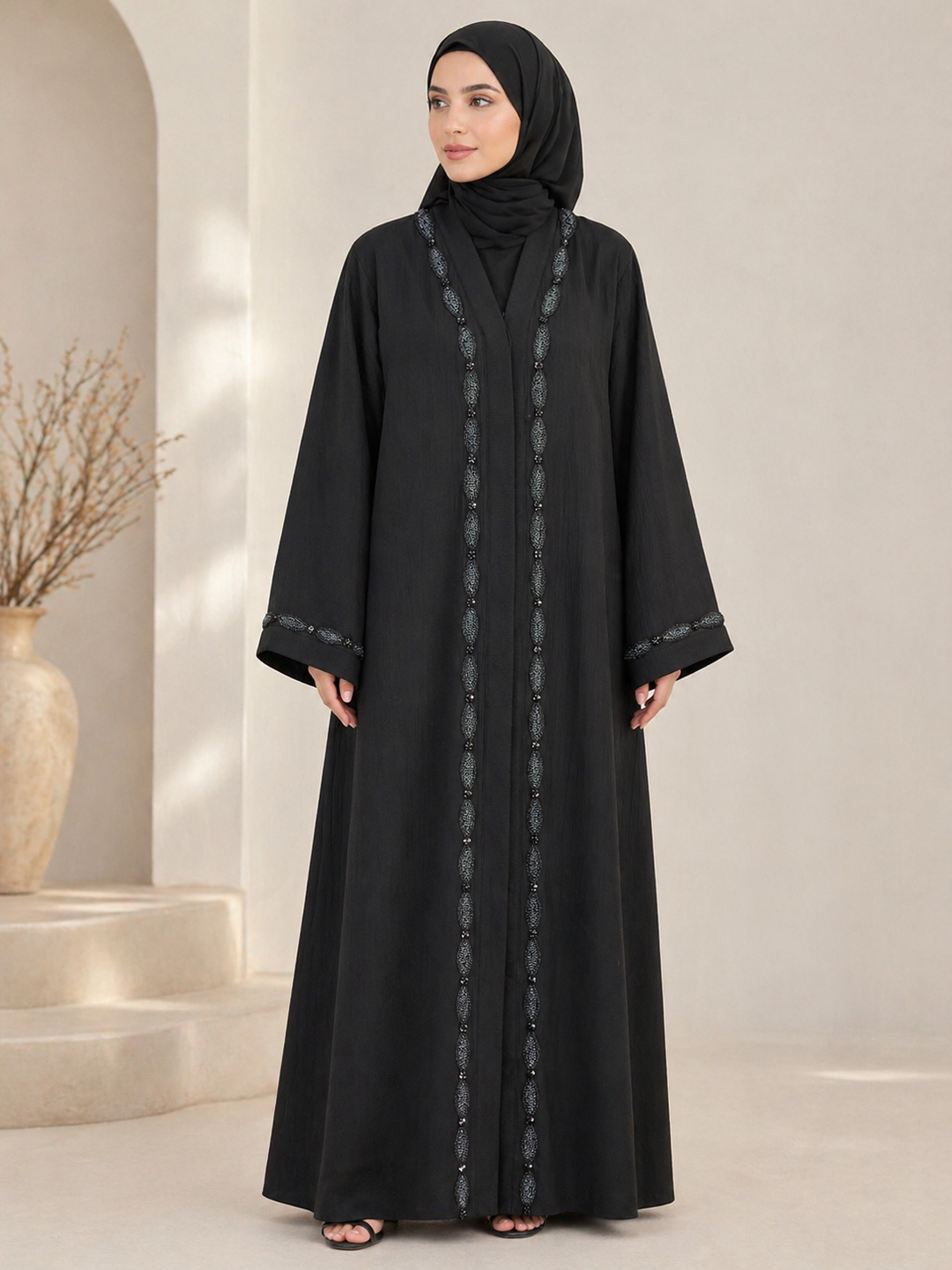 Premium Gray Beadwork Abaya
