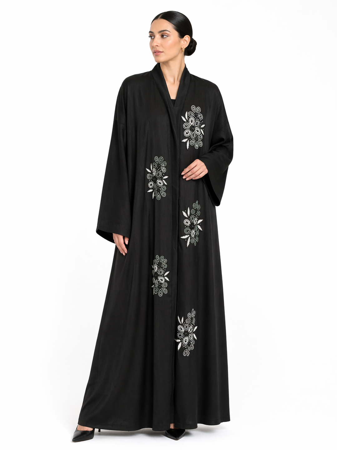 Premium Black Floral Embroidered Abaya (Without Dupatta) Handcrafted Beaded Designer Abaya for Women | Elegant Modest Wear