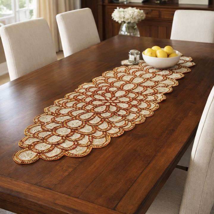 Gold & Ivory Beaded Table Runner