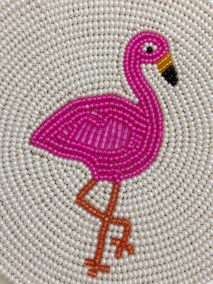Pink Flamingo Beaded Coaster Set of 4