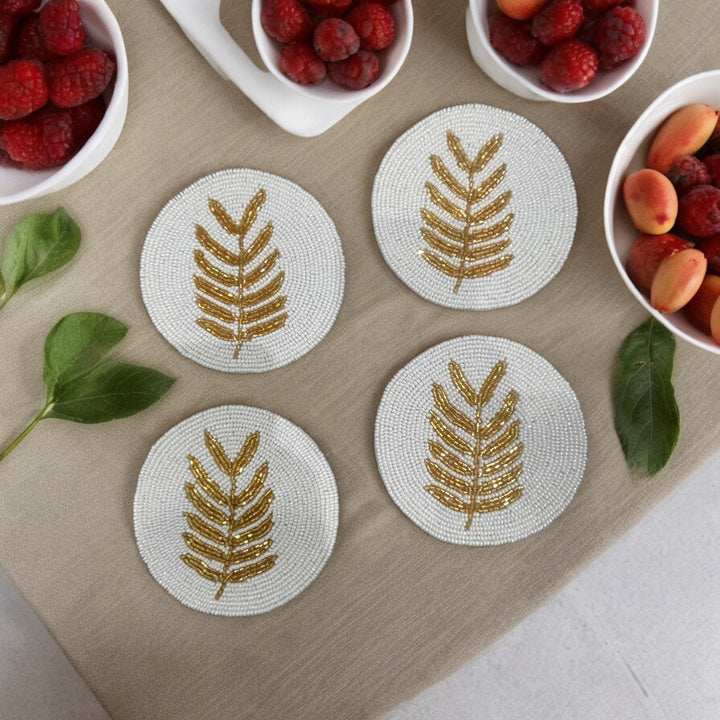 Gold Leaf Beaded Coaster Set of 4