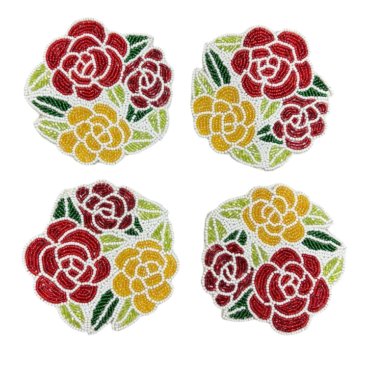 Floral Beaded Coaster Set of 4