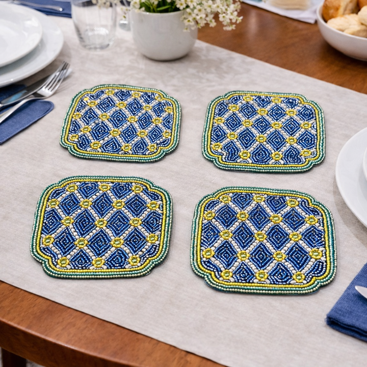 Handmade Beads Coaster Set of 4 – Elegant 4-Inch Table Decor | RTFACTS