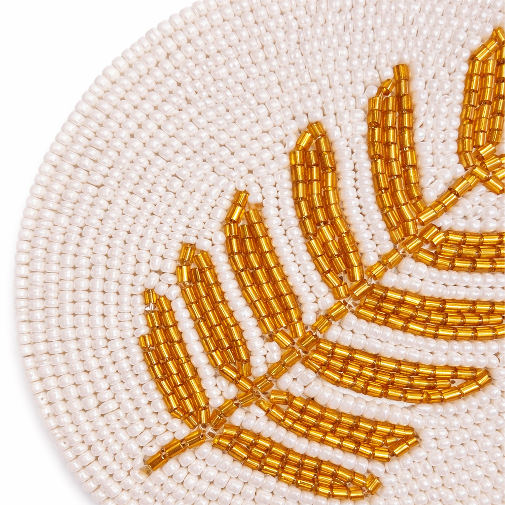 Gold Leaf Beaded Coaster Set of 4 – Luxurious Handmade Decor | RTFACTS