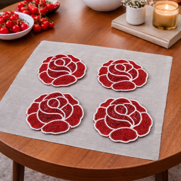 Handcrafted Rose Beaded Coasters