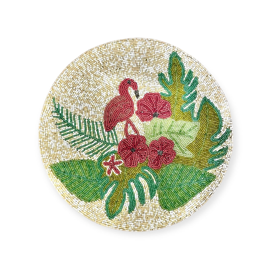 Flamingo Premium Round Beaded Table Mat 14 inches