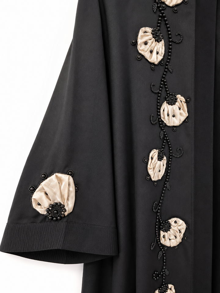 Elegant Black Handwork Abaya for Women | Floral Beaded Work | Premium Modest Wear | Without Dupatta