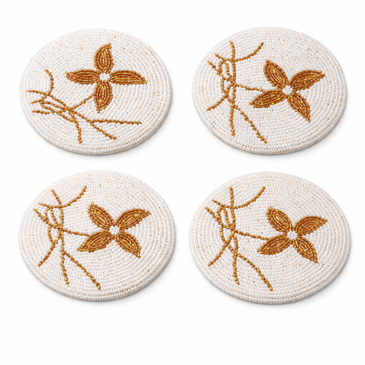 Gold Leaf Beaded Coaster Set of 4 – Luxurious Handmade Decor | RTFACTS