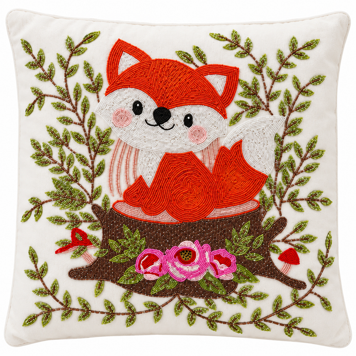 Handmade Beaded Cushion Cover 18×18 Inch | Decorative Animal Cushion for Sofa &amp; Home Decor