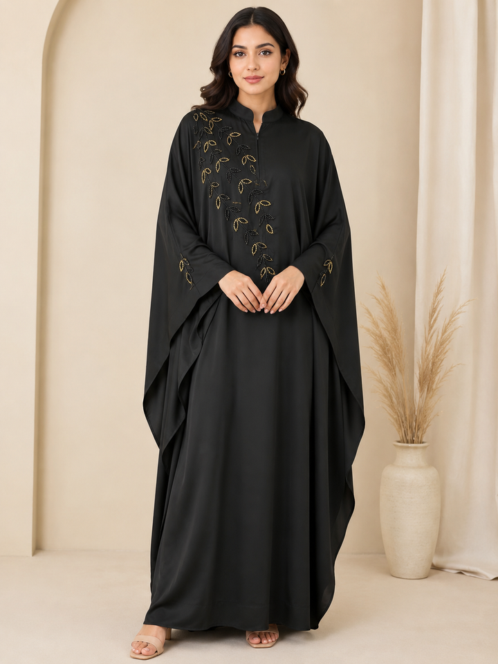 Elegant Black Handwork Kaftan Abaya for Women | Premium Firdous Fabric | Modest Party Wear